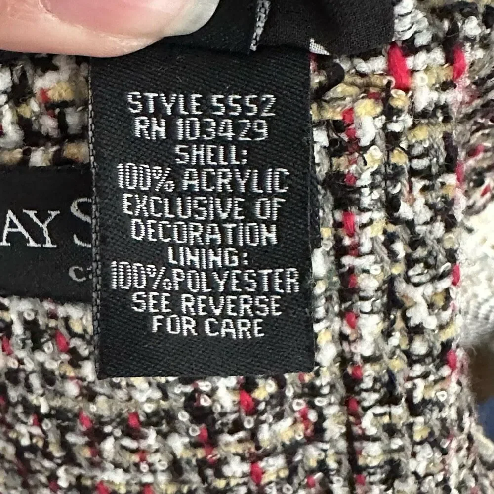 VTG Bay Studio Tweed Fringe Blazer Womens‎ 12 Multicolor Reversible